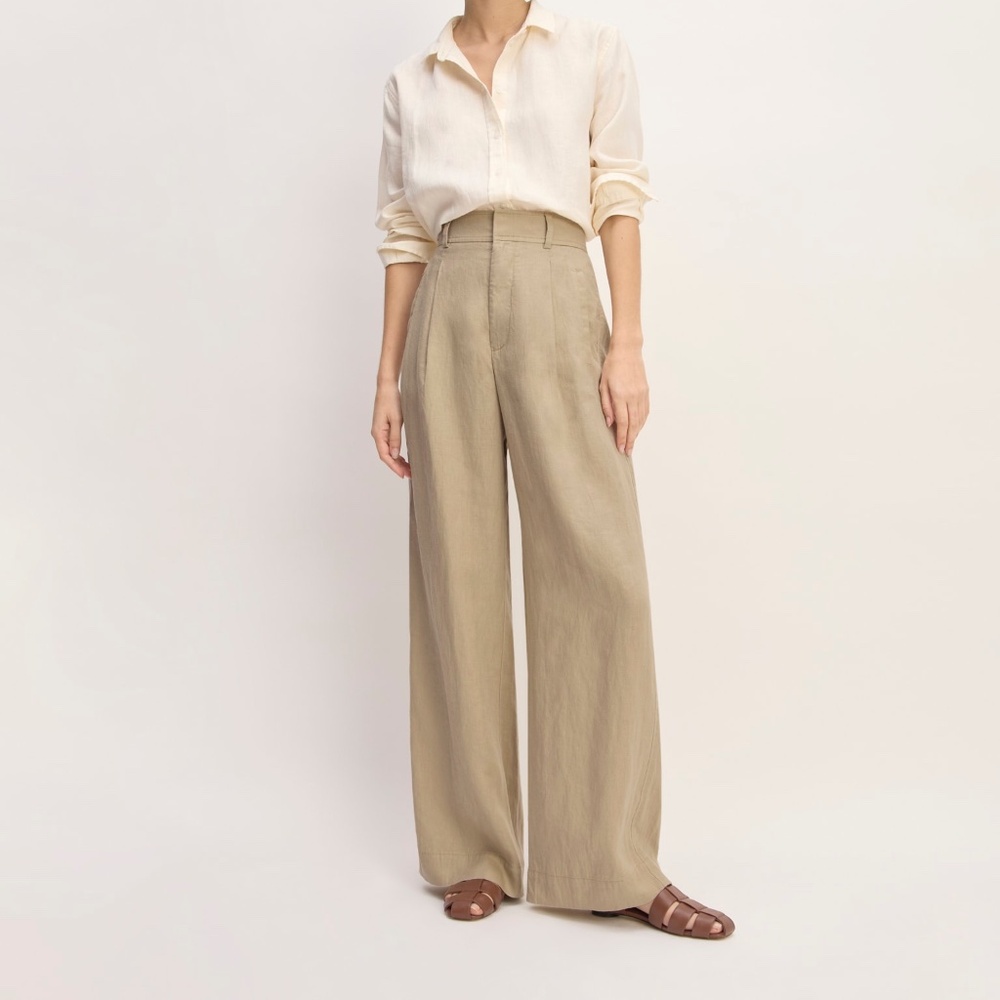 Everlane Women's Linen Way-High® Drape Pant in Khaki, Size 0, Denim/Linen